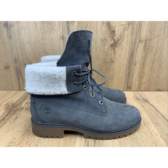 Timberland Women's Jayne Waterproof Fleece Fold Down Boots Dark Gray Women's 9 M - Picture 2 of 16